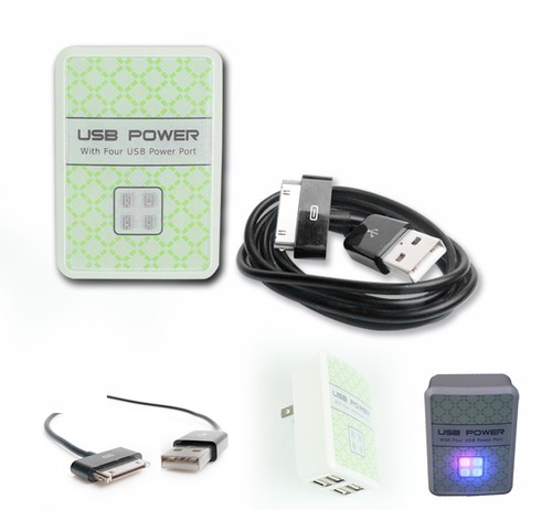 20X 4 USB PORT POWER ADAPTER+6FT CABLE CHARGER DATA BLACK IPHONE IPOD NANO IPAD - 第 1/1 張圖片