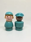 Vintage Fisher Price little people set: wood turquoise stewardess & pilot