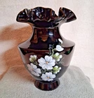 VINTAGE RARE FENTON 7" EBONY HP RUFFLED VASE (FROM THE ESTATE OF LINDA EVERSON)