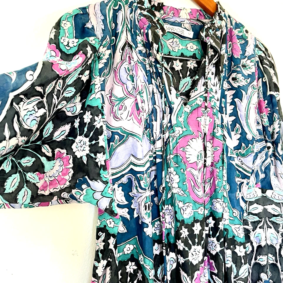 Maria Cher Algie 棉丝绸长裙 M 码浅波西米亚嬉皮吉普赛节 — 第 3/4 张图片