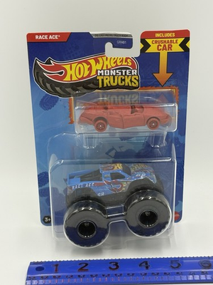 #ad Hot Wheels Monster Truck Race Ace w Crushable Crushed Sedan Sudden Stop $9.98