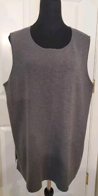 New Eileen Fisher 100% Italian  Wool Grey Tunic Side Slit Sleeveless Shell 2XL 
