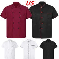 Men Classic Chef Coat Lightweight Short Sleeve Chef Jacket Cooking Uniform Shirt