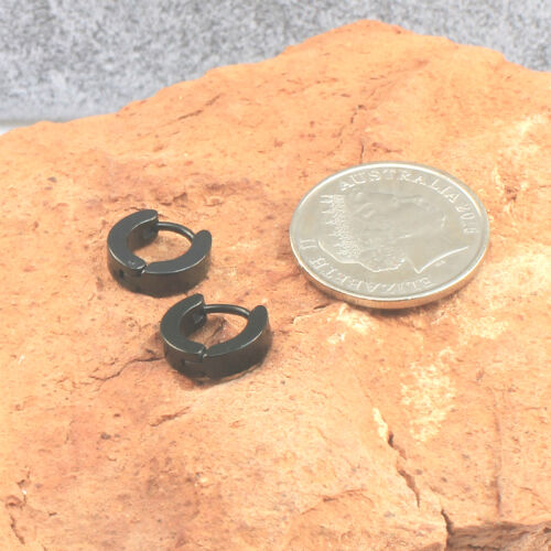 7 mm Black Mini Huggie Hoop Earrings Helix Stainless Steel Non Allergeni - Picture 1 of 7