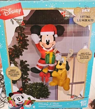 Gemmy 5ft Tall Disney's Hanging Mickey & Pluto Christmas Inflatable