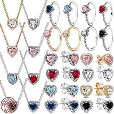 Heart Shape Jewelry Set For Women Simulated Silver Tone Ring Necklace Earrings