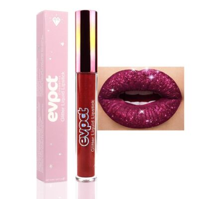 evpct 1Pcs Dark Red Matte to Glitter Liquid Lipstick Lip Set Kit, Long Lasting