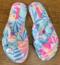 Lilly Pulitzer Sea Glass Aqua Rainforest Retreat Pool Slippers S/M