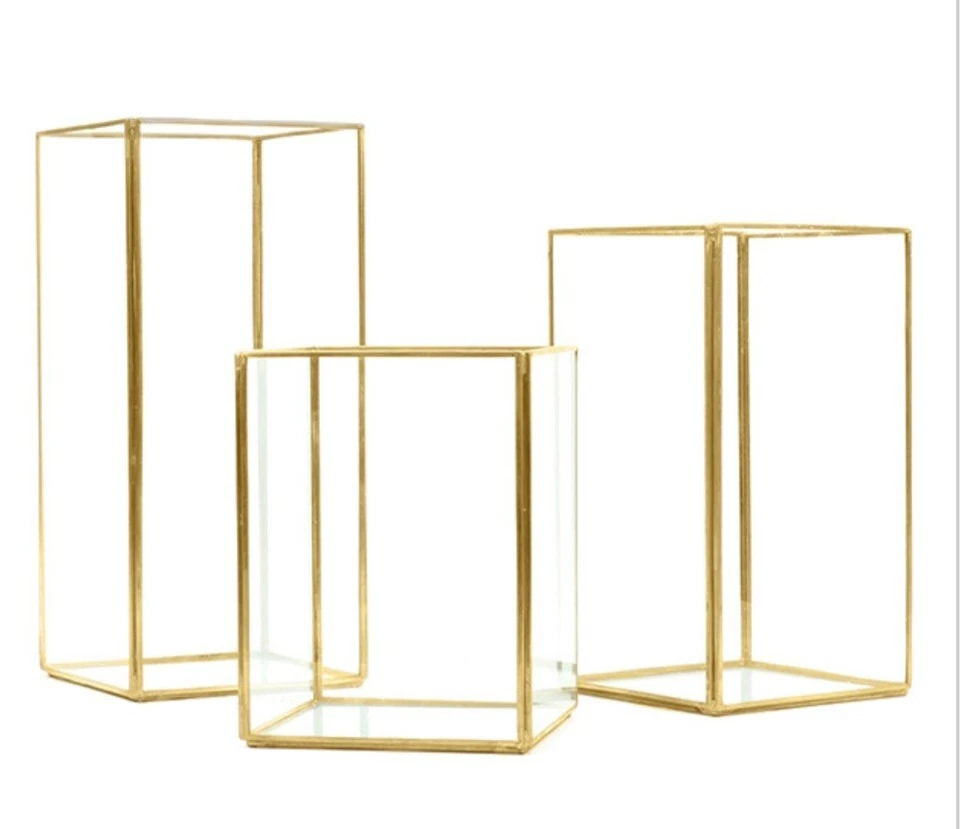 Metal Frame Glass Hurricane Candle Holder / Box. 15x15x30CM Height WeddingTable - Image 2 of 4