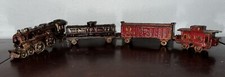 Antique Kilgore Cast Iron Toy Floor Train 4-piece set engine locomotive caboose