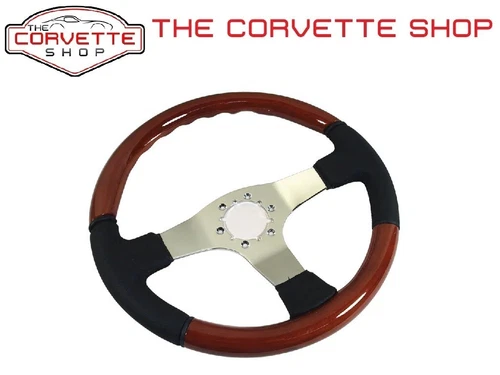 C3 1968-1982 Corvette Steering Wheel BLACK LEATHER & MAHOGANY 1968-82 NEW X2530