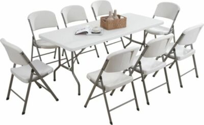 SCHWERLAST 6 FUSS 1,8 M KLAPPTISCH + 8 STÜHLE CATERING CAMPINGBOCK MARKT BBQ