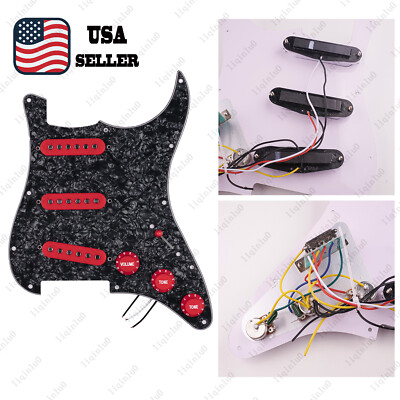 Prewired-Loaded SSS Pickguard Ceramic Pickups For Strat Black Pearl&Red