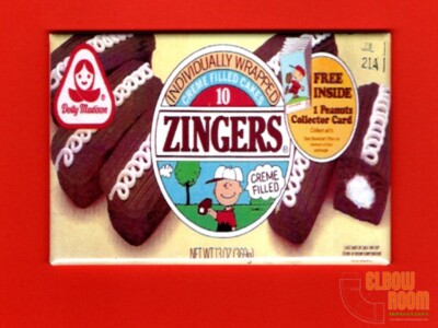 Dolly Madison chocolate Zingers vintage box art card offer 2x3
