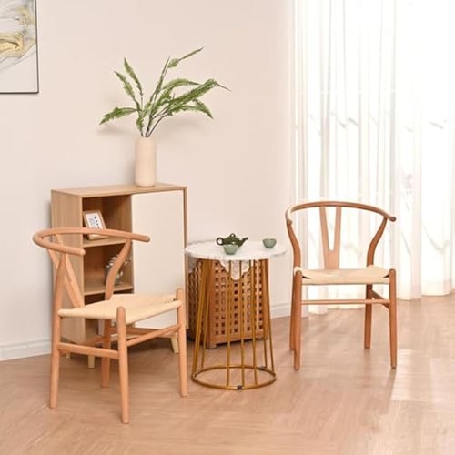 Wishbone Chair Natural Solid Wood Dining Chair with Canvas Seats for Dining Room - Picture 2 of 7