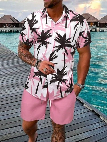 2-Piece Set Men Summer Outfit Short Sleeve Sweatshirt T Shirts and Shorts Suits
