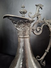 Antike Weinkaraffe Dekanter Drachen Weiblicher Akt Jugendstil Um 1900 Zinn