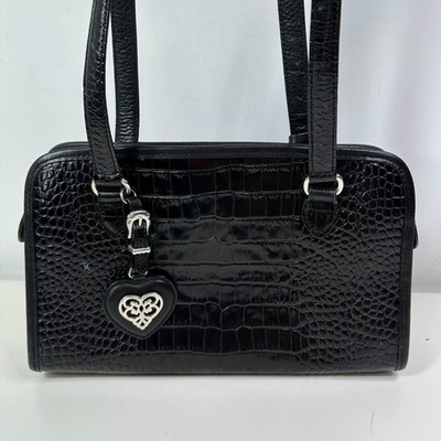 Brighton Black Croc Embossed Leather Shoulder Bag Pre-Owned C817507