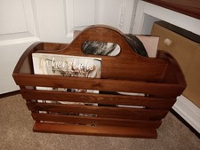 Vintage Magazine Record Album Rack Holder Dark Wood Farmhouse Retro 18.5"x 15"
