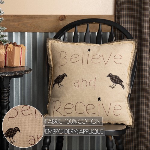 Primitive 18"x18" Believe Receive Pillow Tan Kettle Holiday Decor VHC Brands - Picture 3 of 7