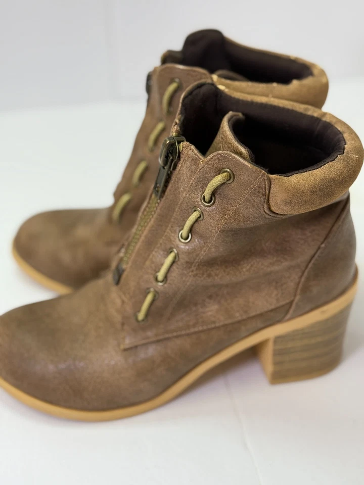 Michael Antonio Mujer Marrón Botines Talla 6.5 Cremallera Frontal Encaje Detalle Boho Foto 2 de 4