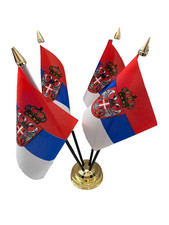 Serbia Serbian Crest 4 Flag Flags Desk Table Centrepiece Display Gold 12" Tall