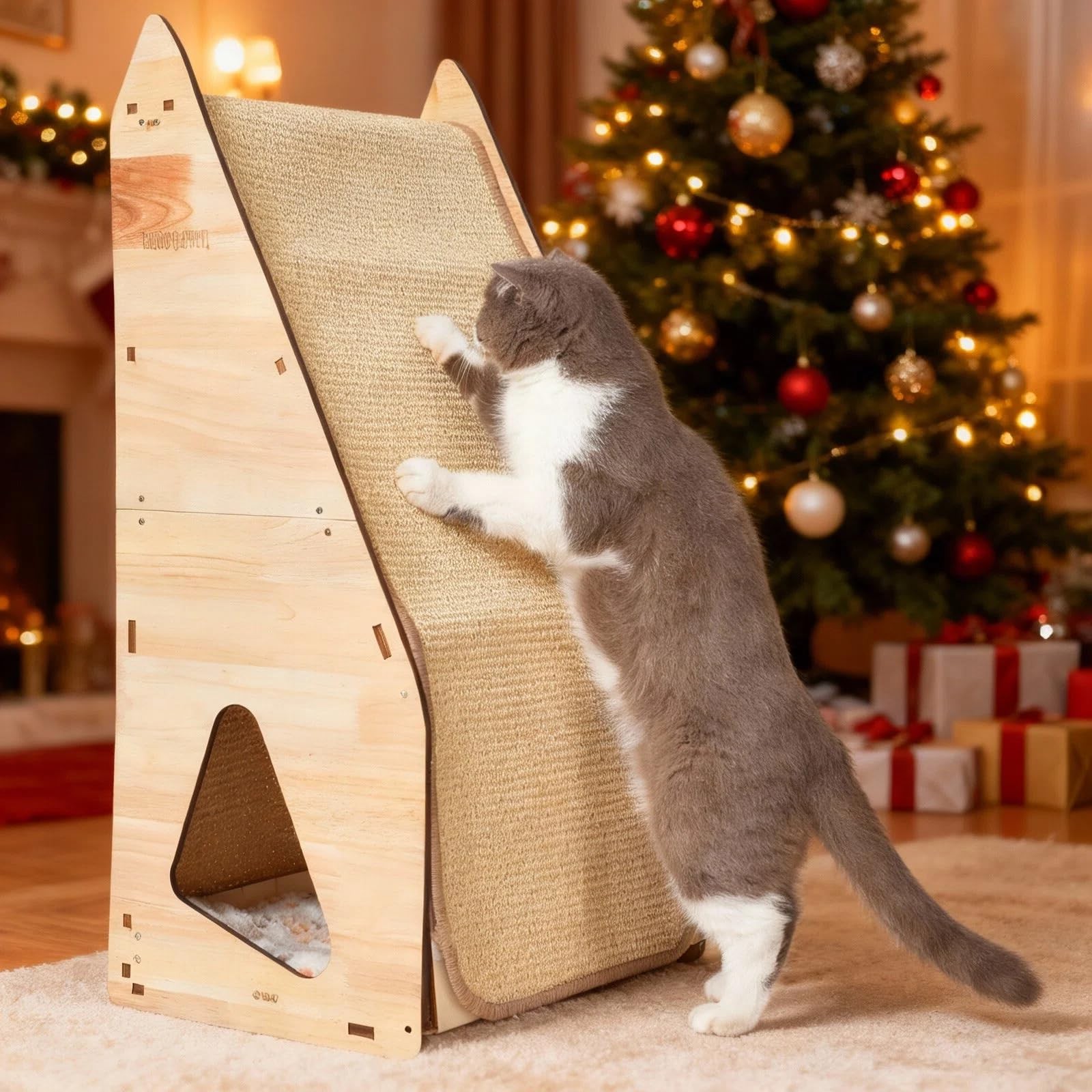Enhanced Wood-Framed Cat Scratching Post: Large Sisal Cat Scratcher, Integrat...