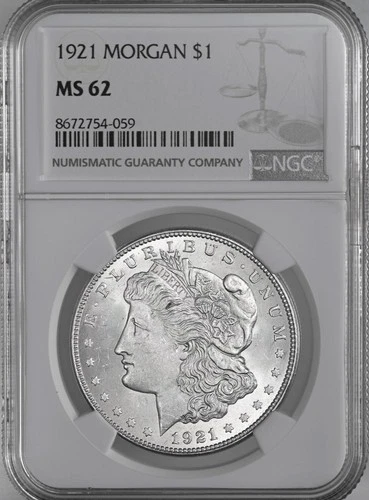 1921-P  $1  MORGAN SILVER DOLLAR  "PHILADELPHIA"  NGC MS62  #8672754-059