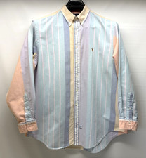 Vtg RALPH LAUREN Shirt Mens 17.5/35 Pastel Stripe Cotton Button Up Long Sleeve