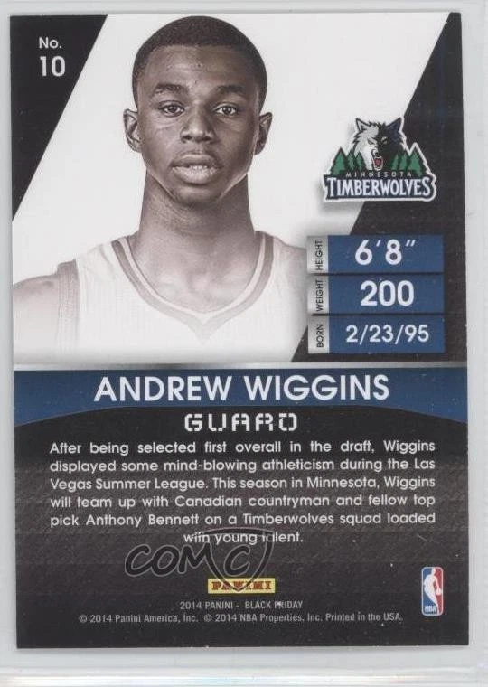 2014 Panini Black Friday Rookie Portrait Decoy Thick Stock Andrew Wiggins #10 RC - Image 2 of 2