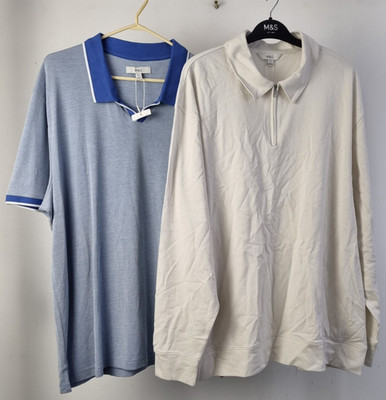 M&S Men's White Relaxed Fit Sweatshirt Size 3XL & Blue Polo Shirt New