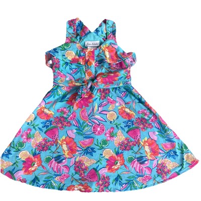 Jona Michelle Toddler Girl Dress 4T Tropical Fruit Floral Print Sleeveless Bow