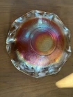 Vintage Carnival Glass Ruffled Bowl Iridescent Amber Marigold 10”Antique
