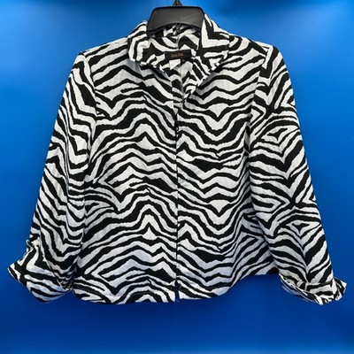 BALA BALA Zebra Print Zip Up Shacket Long Sleeve Women XL Black White