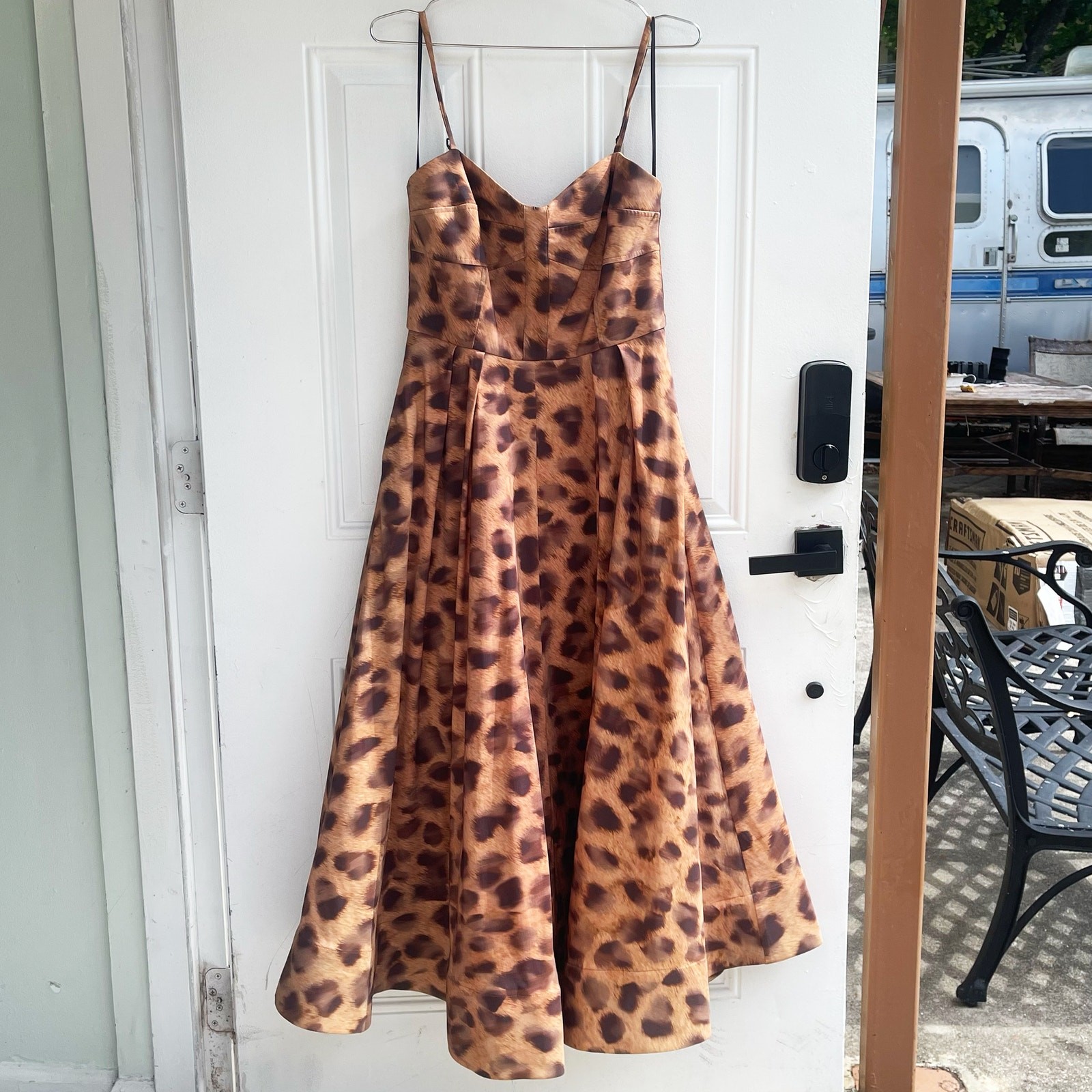 Milly Queen Leopard Print Bustier Midi Dress Size 8 NWT Brown Fit&Flare Pockets