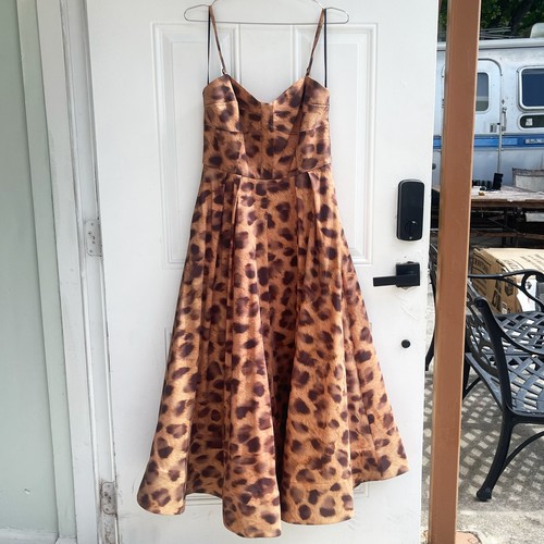 Milly Queen Leopard Print Bustier Midi Dress Size 8 NWT Brown Fit&Flare Pockets