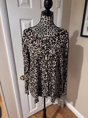 Basic Editions Plus 3X Cardigan Sweater Soft Cheetah Leopard Cotton Blend