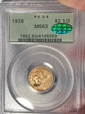 1928 $2.50 PCGS MS 63 CAC Indian Head Gold Quarter Eagle - OGH
