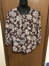 CJ Banks Plum Floral Long Sleeve Top 2X