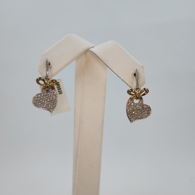 Samuel Aaron  Pave CZ Heart & Bow Dangle Earrings, Sterling 
