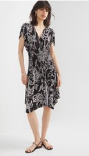 White House Black Market Smocked Corset Waist Dress Dolman Sleeve Floral Print S