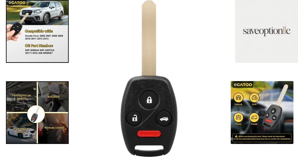 Mando a distancia de entrada sin llave Honda Civic - Se adapta a los modelos 2006 a 2013, CR1616 incluido Foto 2 de 4