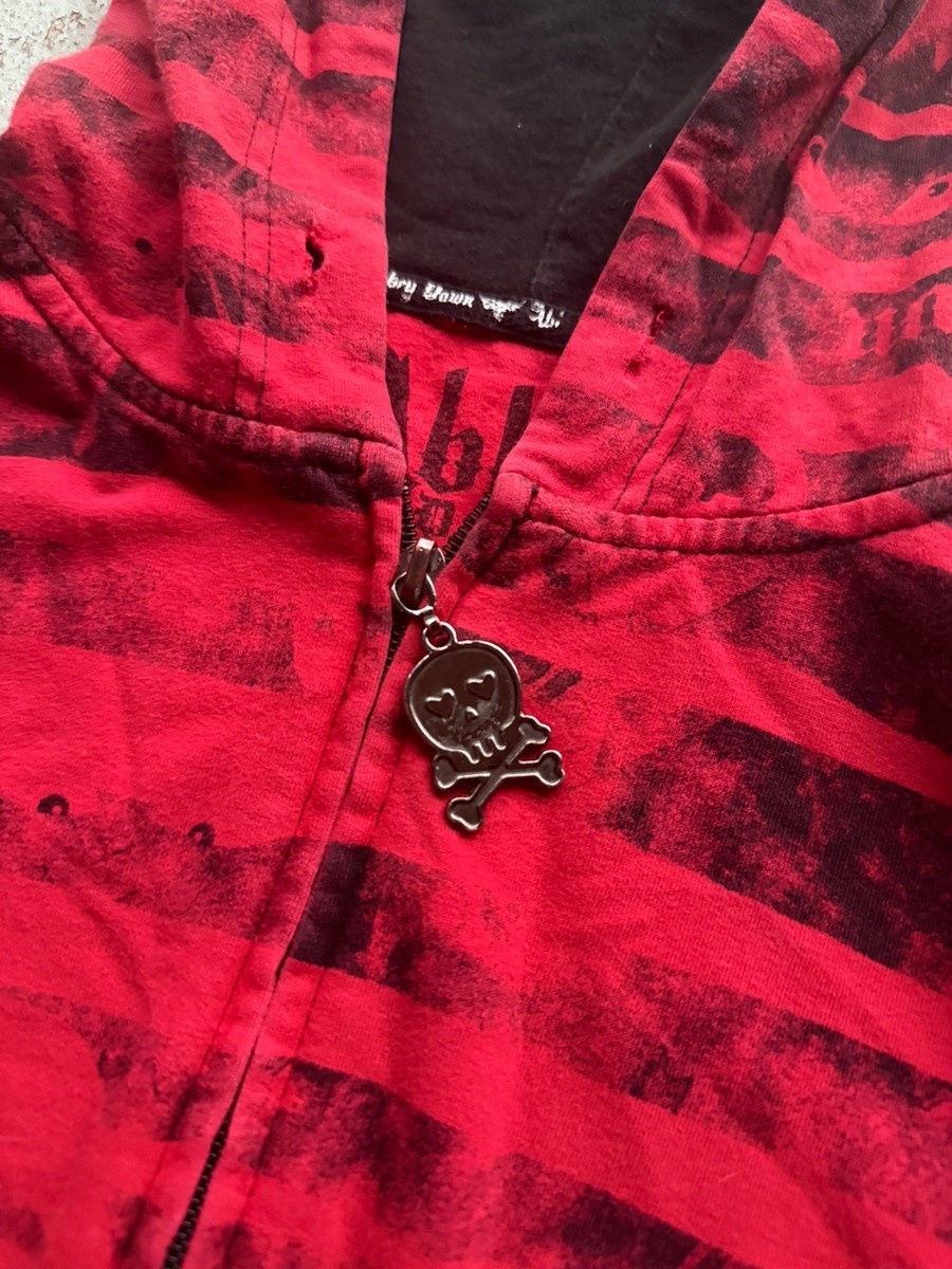 Abbey Dawn Red Black Skull Full Zip Hoodie Striped Women's Size S