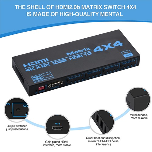 HDMI Matrix Switch 4x4, 4 In 4 Out 4K with EDID Extractor IR Remote Control D - Picture 9 of 13
