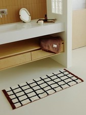 3.6 Ft Brown Waffle Stripe Small Microfiber NonSlip Bath Runner Rug