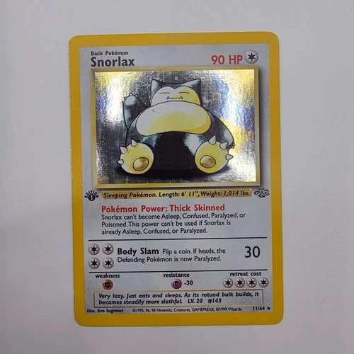 🔥 1st Edition Pokémon Snorlax Holo 11/64 Jungle WOTC Vintage Rare 1999