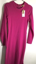 Michael Kors Women's Size Medium Fuchsia Long Sleeve Knit Sweater Dress Zip Back