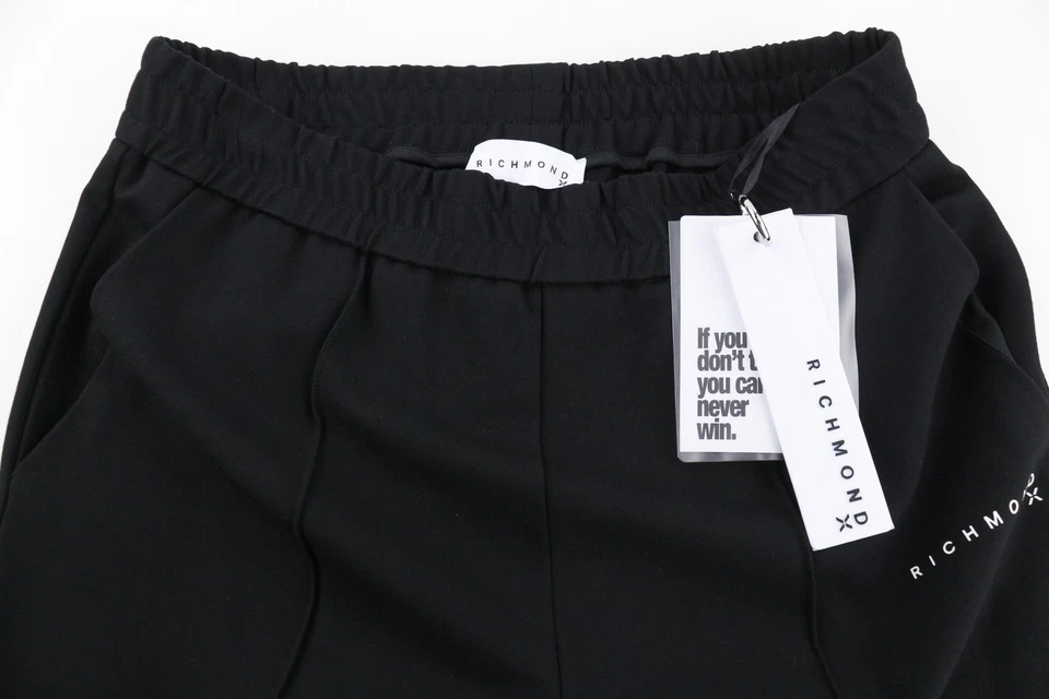 Pantalones para hombre JOHN RICHMOND M negros cintura elástica para todas las estaciones logotipo ajuste con bolsillos * Foto 4 de 4