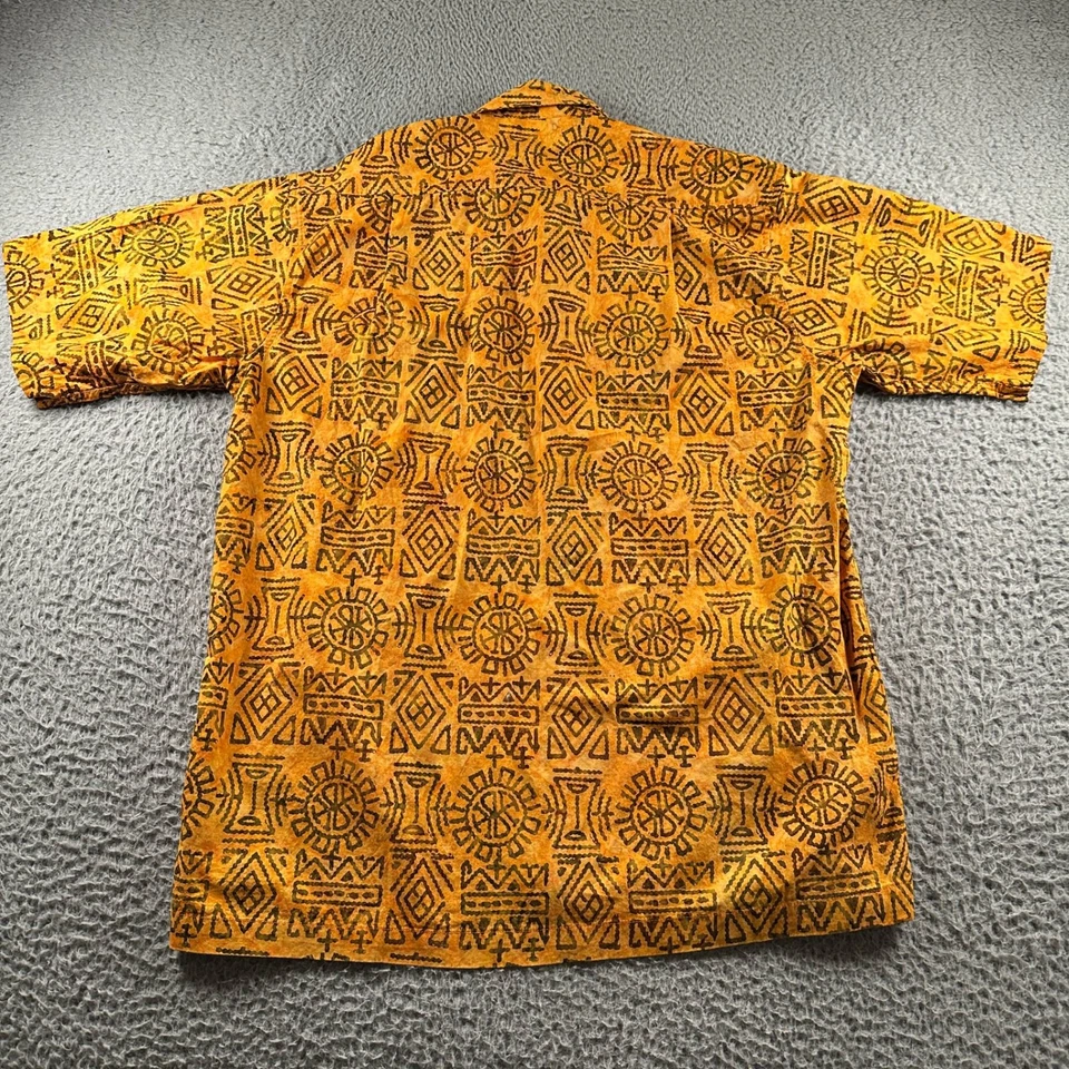 The Territory Ahead 衬衫男式 M 黄色橙色部落印花短袖棉质 — 第 4/4 张图片
