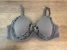 SOMA Gray Dark Lace 32D Embraceable Lightly Lined Perfect Coverage Bra